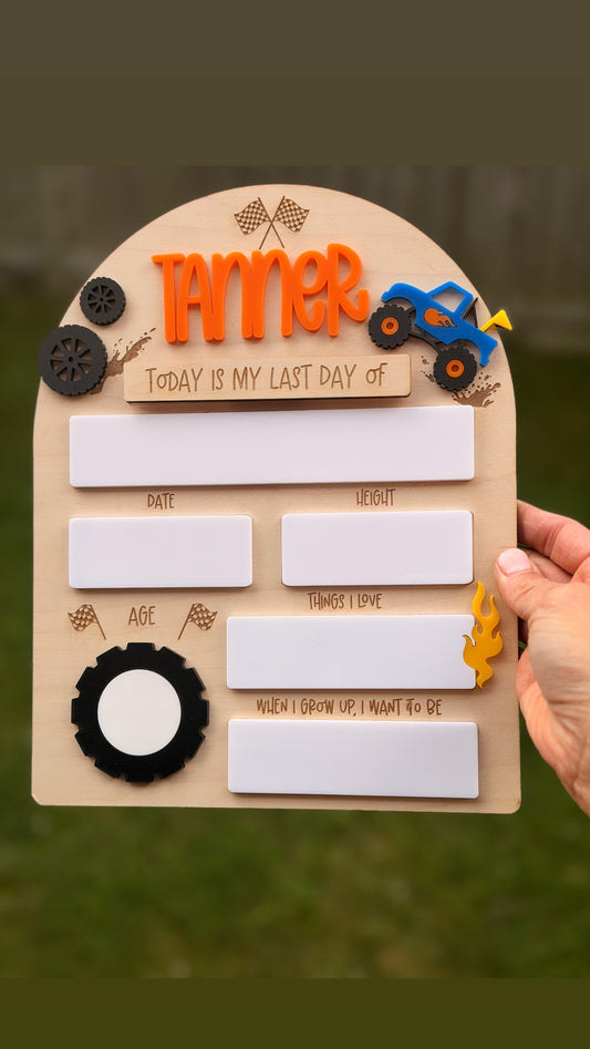 Personalized Monster Truck First & Last Day of School Sign