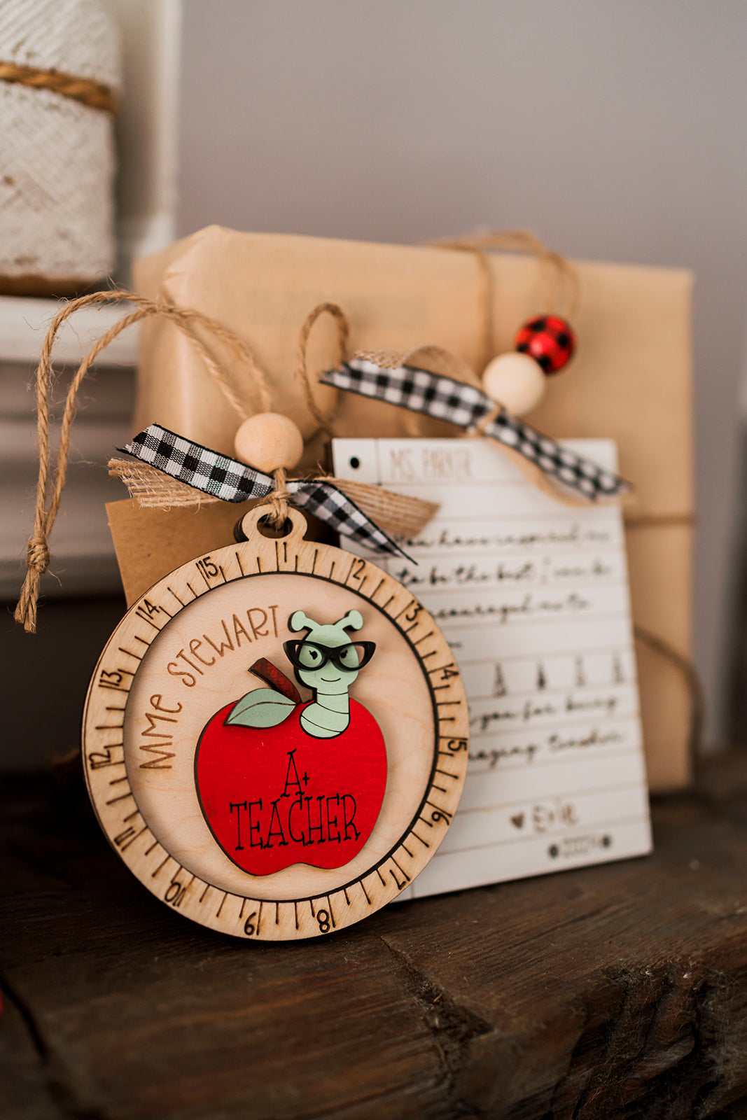 Personalized Teacher Christmas Ornament — Notebook letter Style