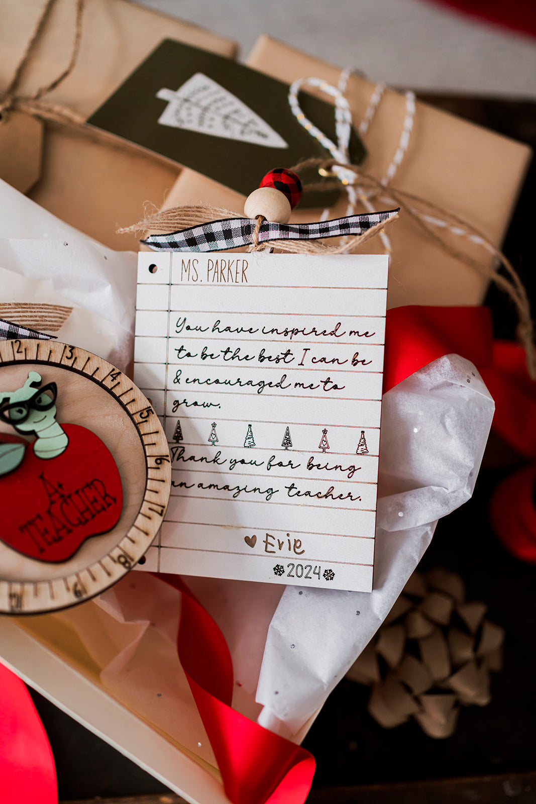 Personalized Teacher Christmas Ornament — Notebook letter Style