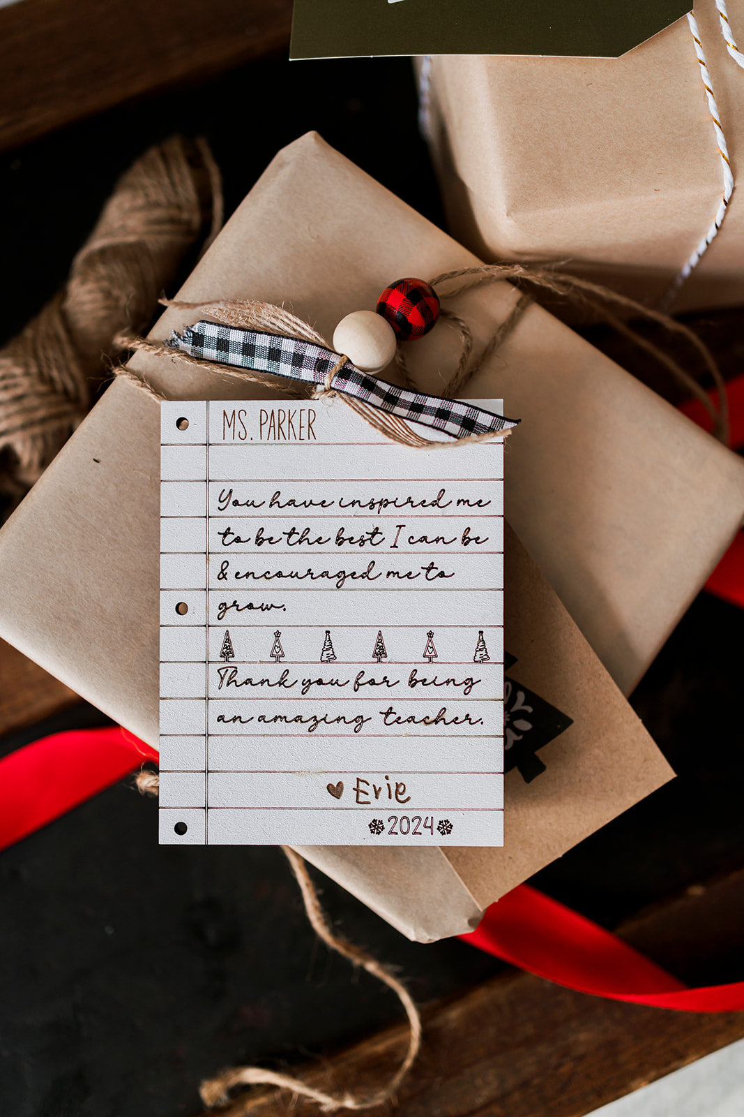 Personalized Teacher Christmas Ornament — Notebook letter Style