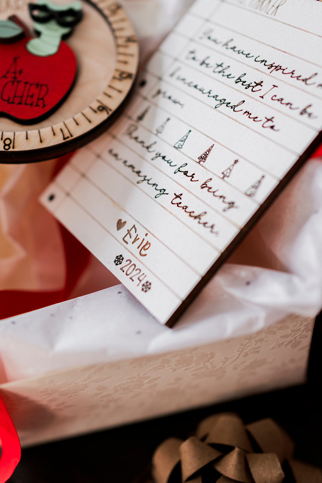 Personalized Teacher Christmas Ornament — Notebook letter Style